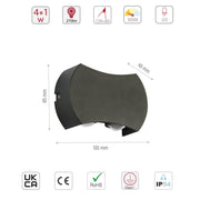 Size and specs of Black 4 way Up Down Outdoor Modern LED Wall Light | TEKLED 183-03312