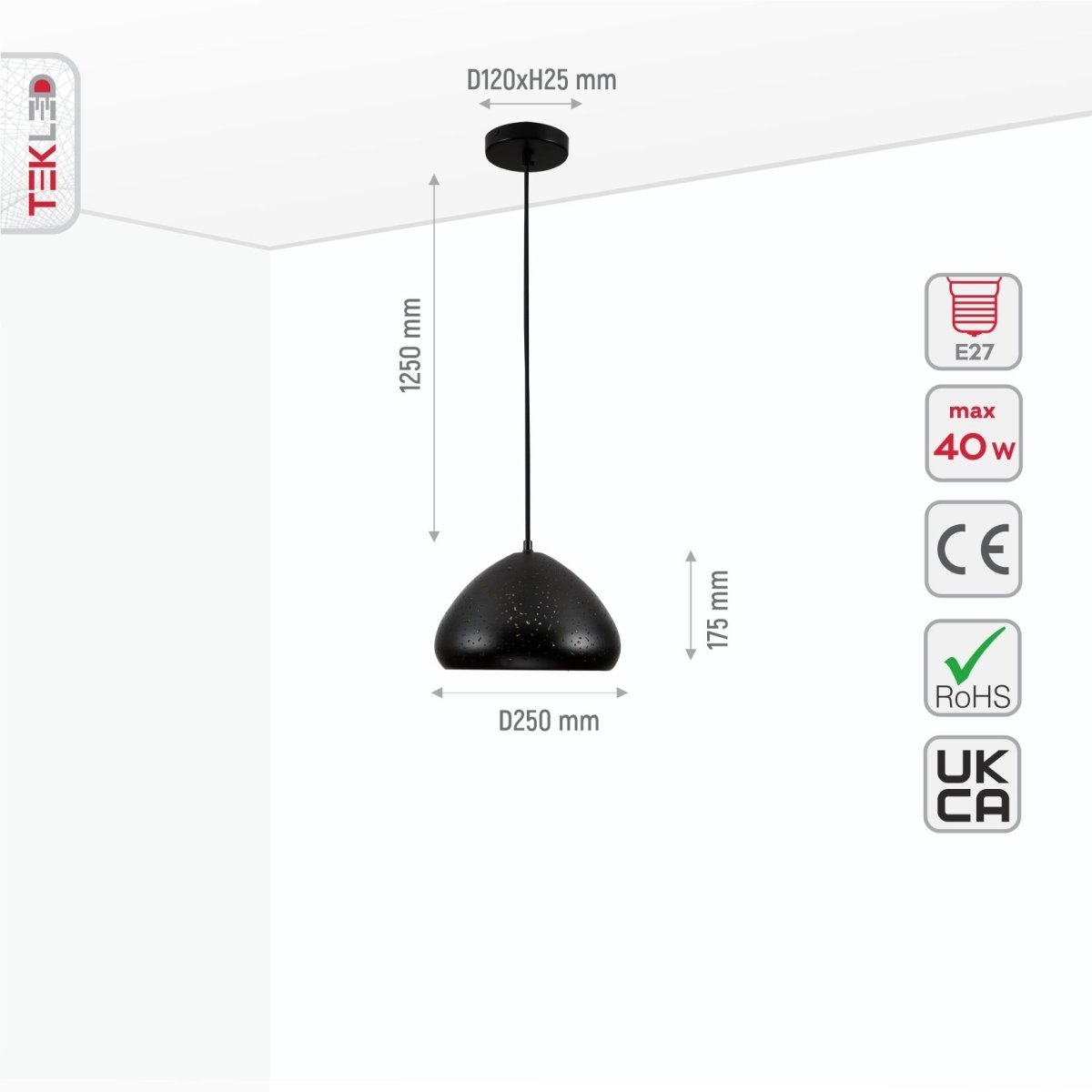 Size and specs of Black Gold Dome Moroccan Night Milkyway Ceiling Pendant Light with E27 Fitting | TEKLED 150-18380