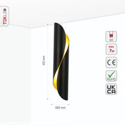 Size and specs of Black Gold Metal Cylinder Wall Light with 2xG9 Fitting | TEKLED 151-19742