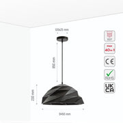 Size and specs of Black Metal Laser Cut Dome Modern Pendant Light D450 with E27 Fitting | TEKLED 150-18298