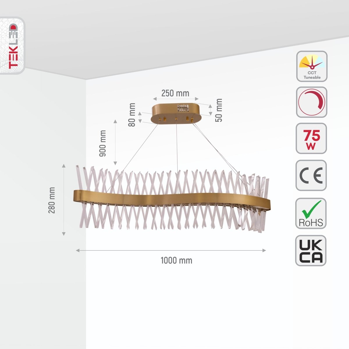 Size and specs of Brushed Bronze Metal Crystal Built-in LED Modern Contemporary Glam Kitchen Island Ceiling Chandelier D800 75W | TEKLED 158-19848