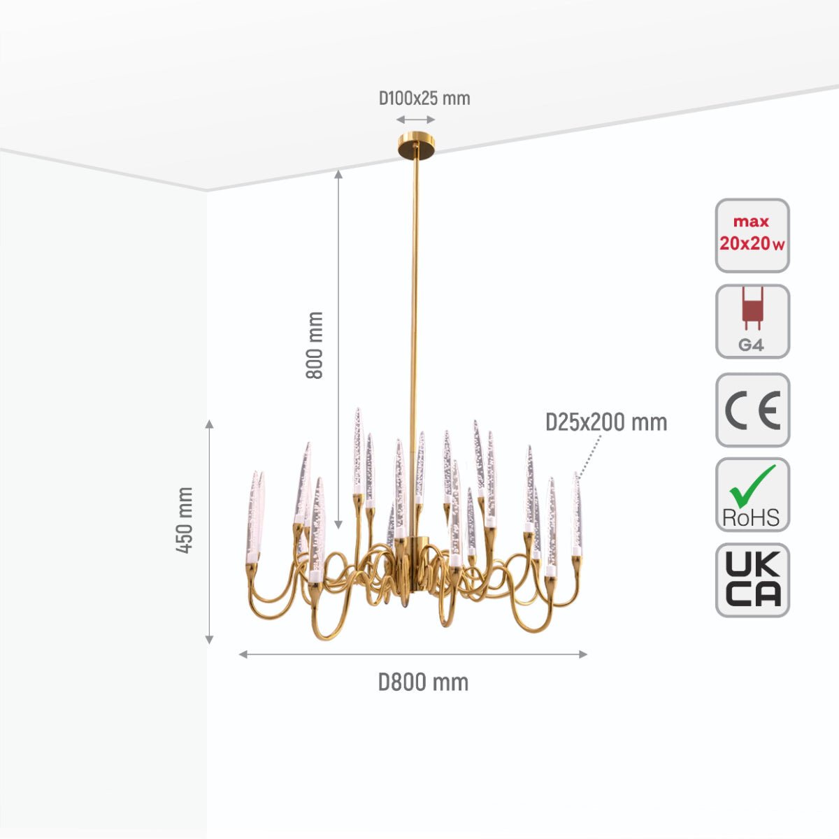 Size and specs of Candle French Mediterranean  Tiered Gold Finishing Chandelier Ceiling Light with 20xG4 | TEKLED 159-17518