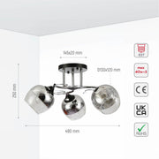 Size and specs of Chrome Metal Partial Mirror Cone Glass Ceiling Light with E27 Fittings | TEKLED 159-17606