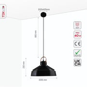 Size and specs of Esagono Midi Black Metal Pendant Light with E27 Fitting | TEKLED 159-17358