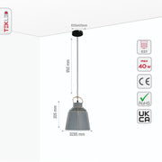Size and specs of Esagono Mini Grey Metal Pendant Light with E27 Fitting | TEKLED 159-17368