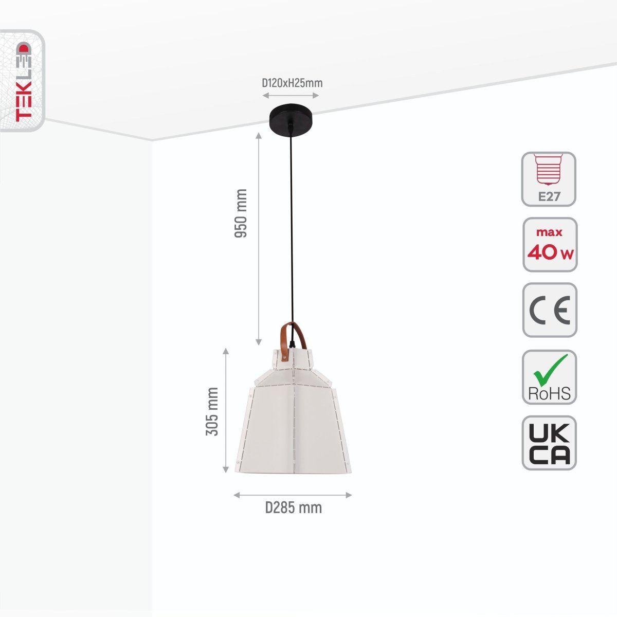 Size and specs of Esagono Mini White Metal Pendant Light with E27 Fitting | TEKLED 159-17366