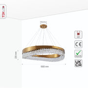 Size and specs of Faceted Long Pear Crystal Gold Metal Chandelier D1000 with 16xG9 Fitting | TEKLED 156-19572