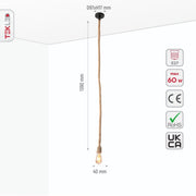 Size and tech specs of Hemp Rope Pendat Light 150cm