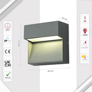 Size and specs of LED Diecast Aluminium Stair and Wall Light 5W Cool White 4000K IP54 Grey | TEKLED 182-03345