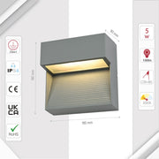 Size and specs of LED Diecast Aluminium Stair and Wall Light 5W Warm White 3000K IP54 Grey | TEKLED 182-03344