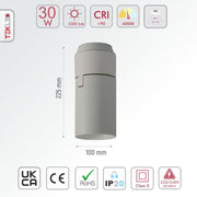 Size and specs of LED Surface-Recesssed Rotatable Downlight H-190 30W Cool White 4000K White | TEKLED 174-03849