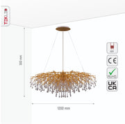 Size and specs of Modern Crystal Glass Droplet Chandelier with 13xG9 Fittings 1200mm | TEKLED 159-17530