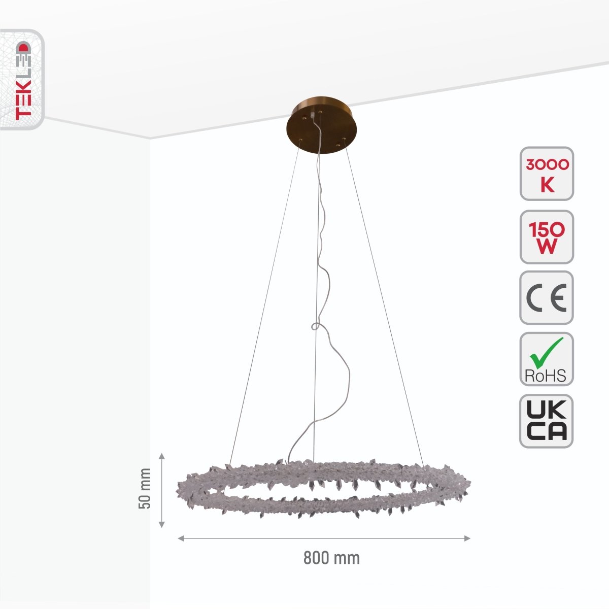 Size and specs of Modern Quartz Round Chandelier with Built-in LED 150W | TEKLED 159-17532
