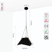 Size and specs of Murcielago Black Metal Pendant Light with E27 Fitting | TEKLED 159-17378