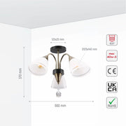 Size and specs of Petal Snowdrop Cone Glass Antique Brass Semi Flush Ceiling Light E27 | TEKLED 159-17726