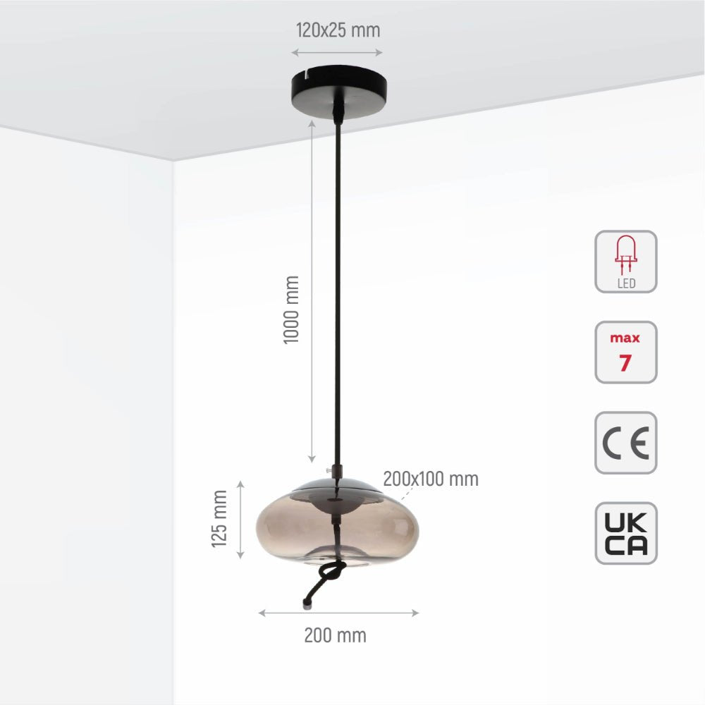 Size and specs of Smoky Mason Jar Pendant Modern Contemporary Ceiling Light Built-in LED | TEKLED 159-17338