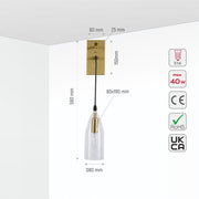 Size and specs of Snowdrop Clear Glass Gold Metal Pendant Wall Light with E14 Fitting | TEKLED 151-19734