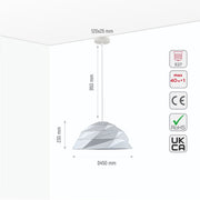 Size and specs of White Metal Laser Cut Dome Modern Pendant Light D450 with E27 Fitting | TEKLED 150-18148