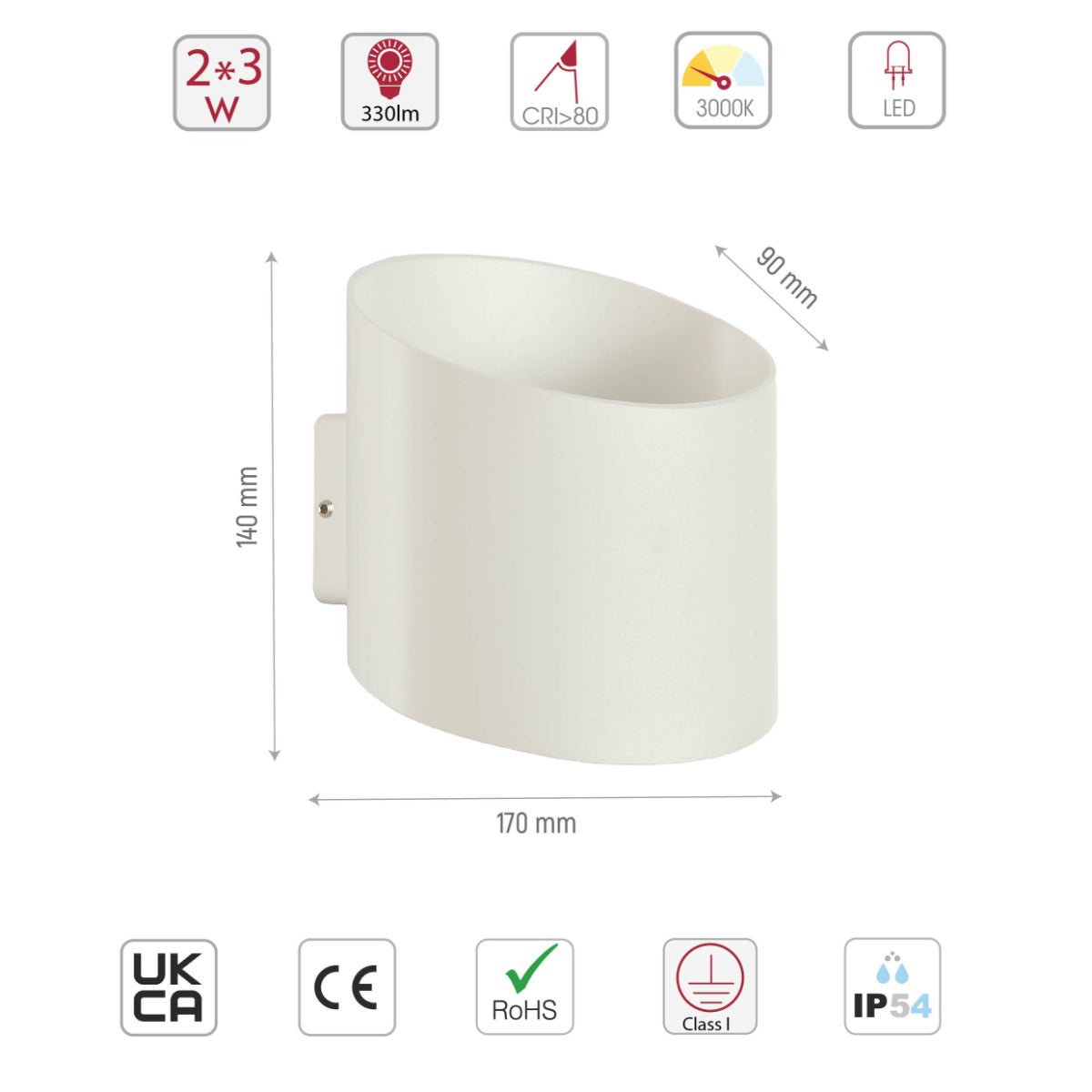 Size and specs of White Oblique Cylinder Up Down Outdoor Modern LED Wall Light | TEKLED 182-03382
