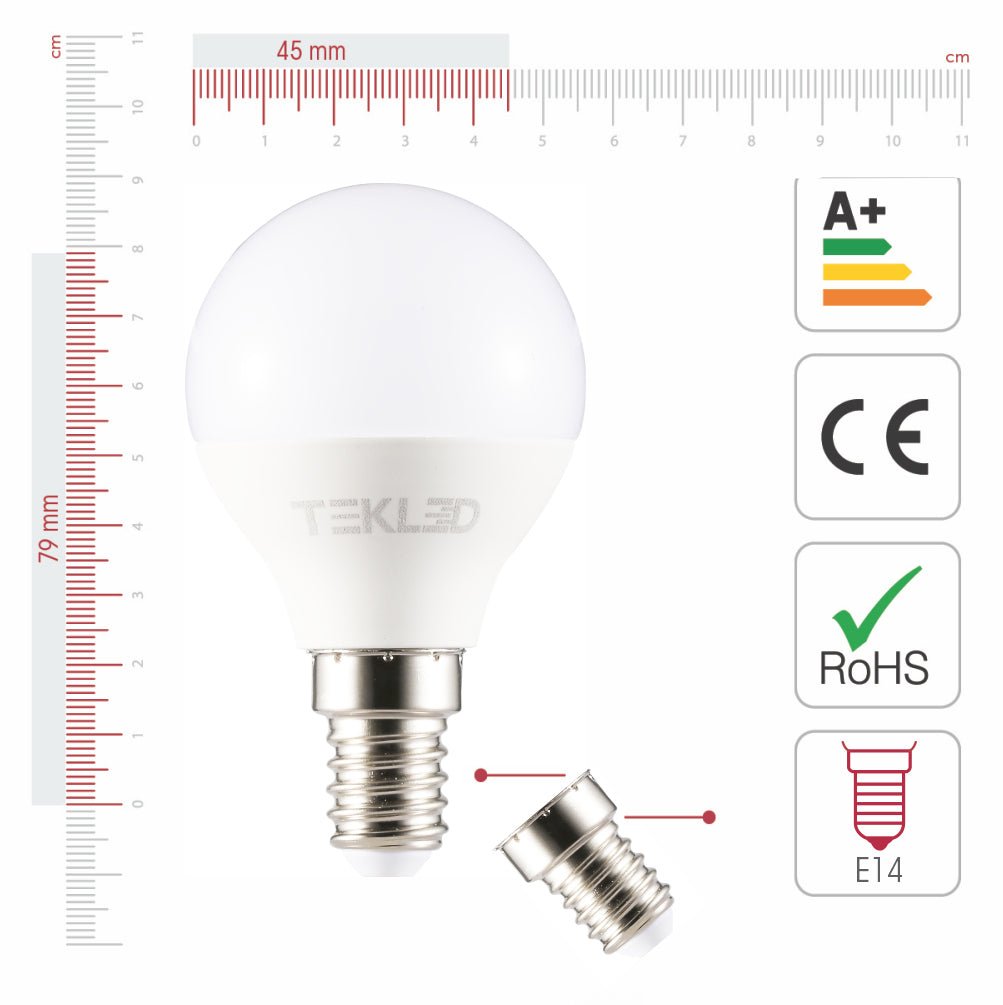 Technical specs and measurements for Canes LED Golf Ball Bulb P45 Dimmable E14 Small Edison Screw 6W Cool White 4000K Pack of 6