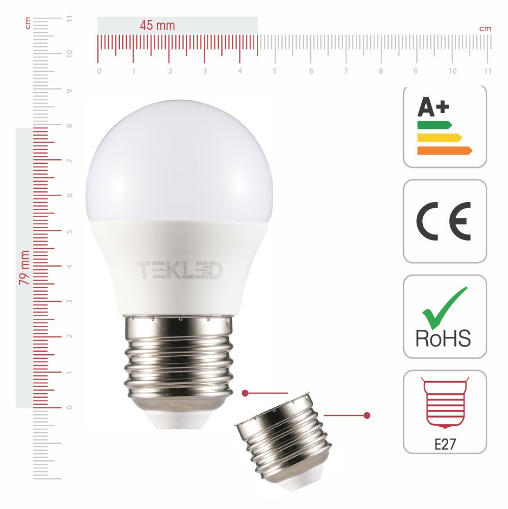 Technical specs and measurements for Ursa LED Golf Ball Bulb G45 Dimmable E27 Edison Screw 5W Cool White 4000K Pack of 6 2700k warm white