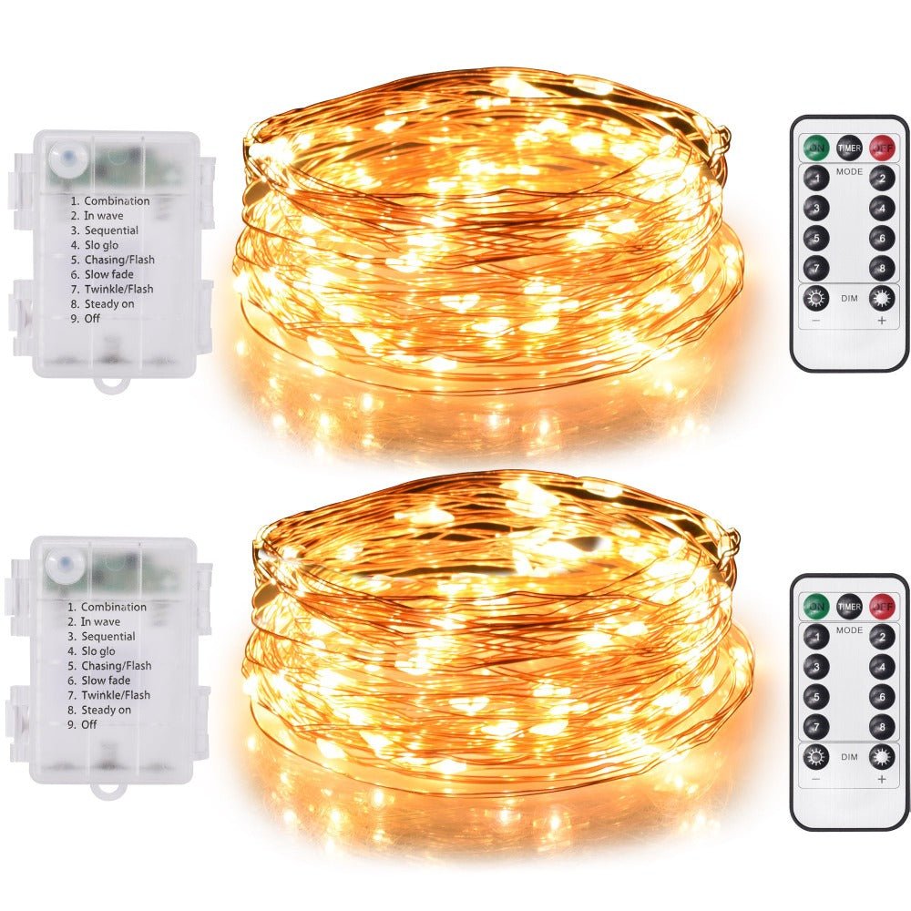 Main image of Mensa 2 Sets of Micro-LED 100 LEDs 10m with Battery Pack & Remote Control Warm White LED String Fairy Light