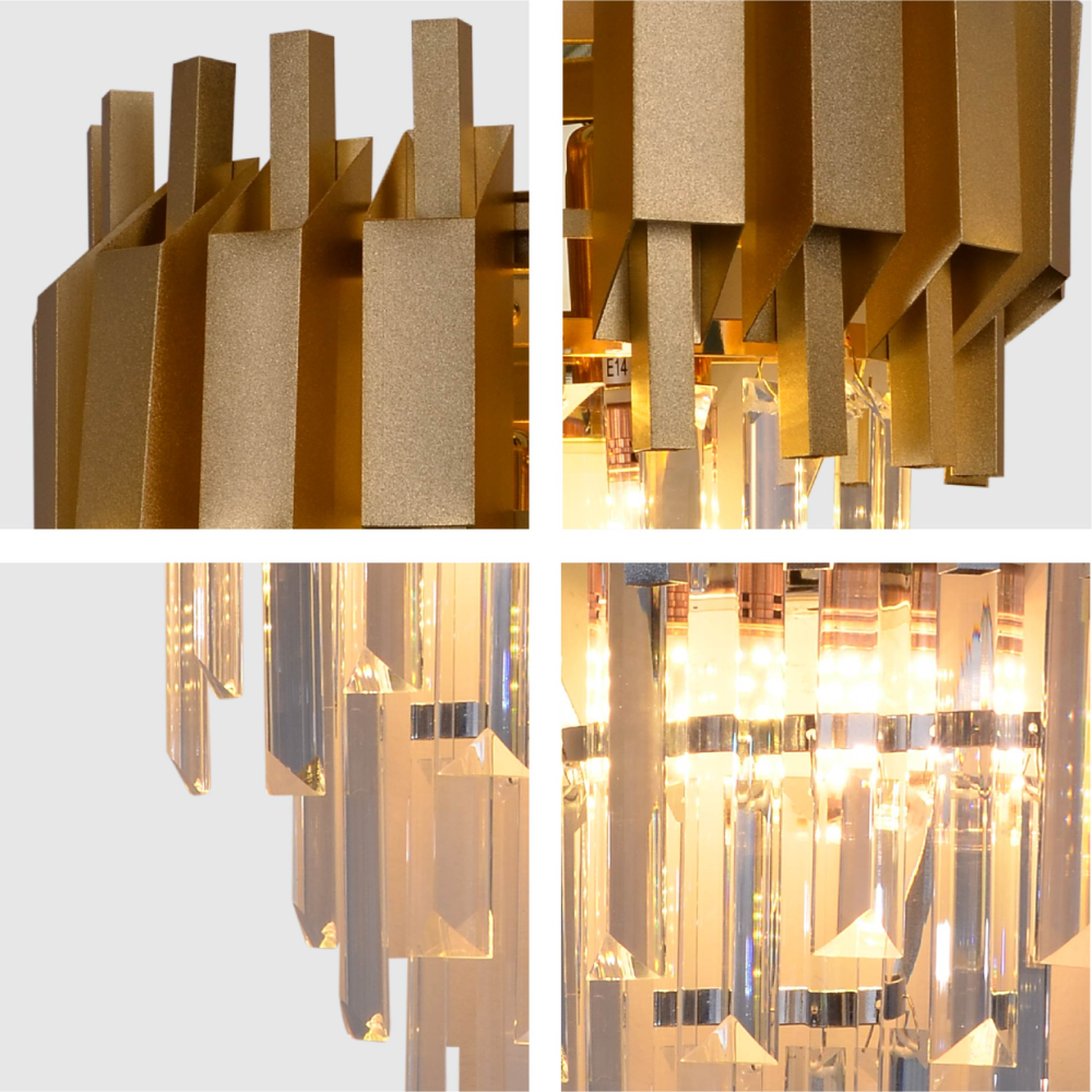 Details of Metropolitan Square Beam Design 3 Tiered Crystal Wall Sconce Light | TEKLED 151-19916