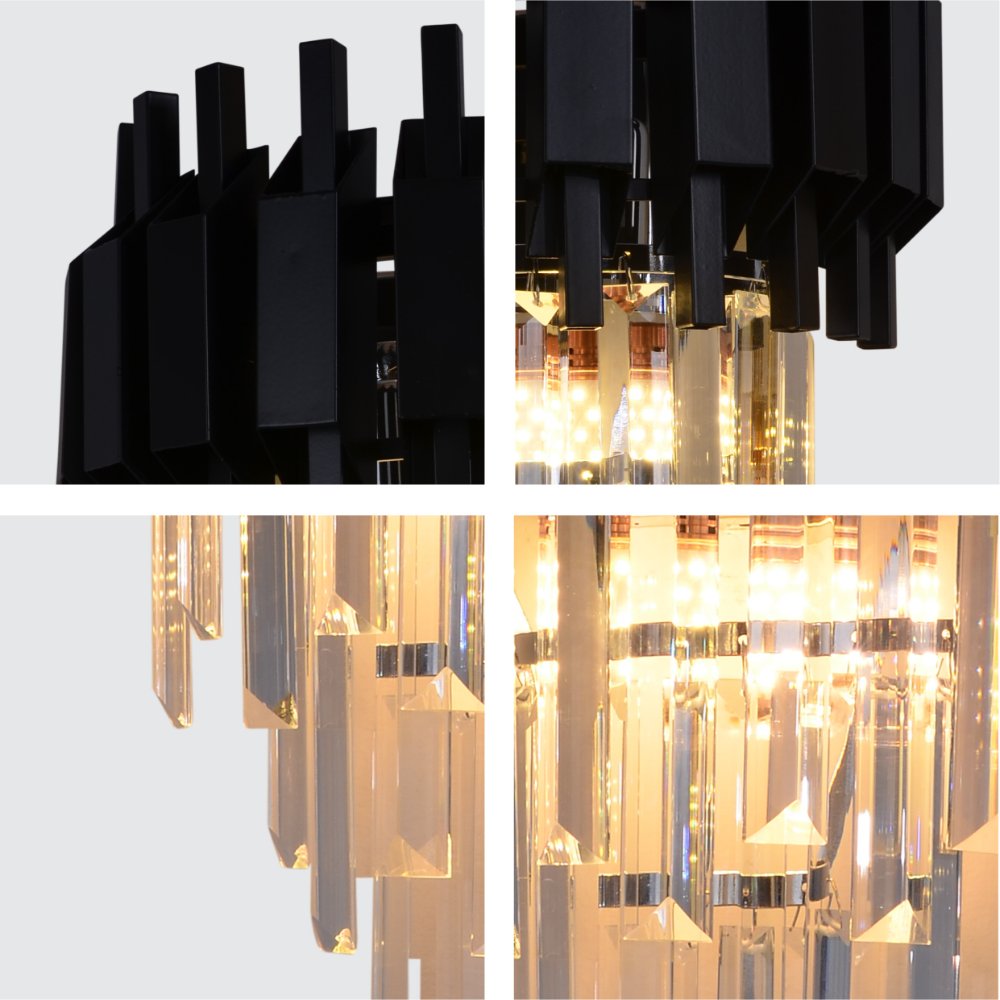 Details of Metropolitan Square Beam Design 3 Tiered Crystal Wall Sconce Light | TEKLED 151-19936