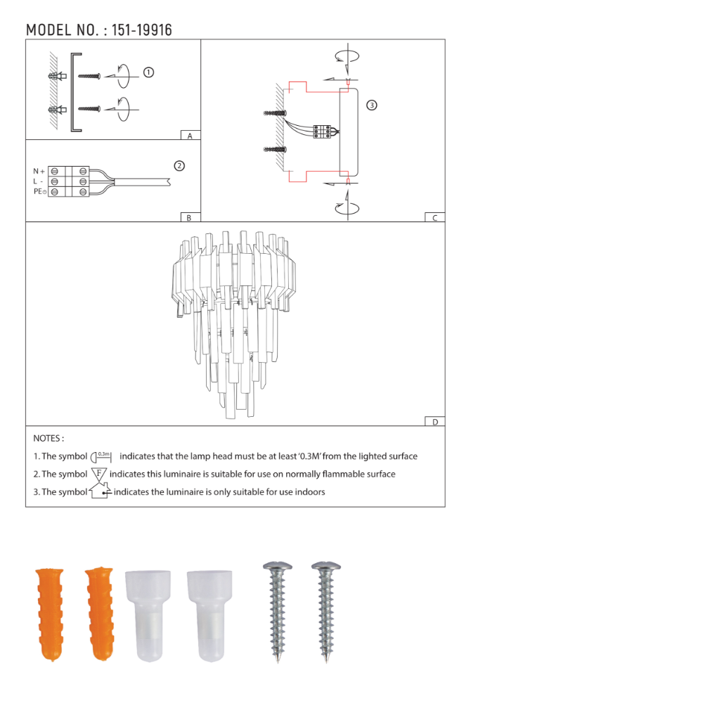 User manual for Metropolitan Square Beam Design 3 Tiered Crystal Wall Sconce Light | TEKLED 151-19916