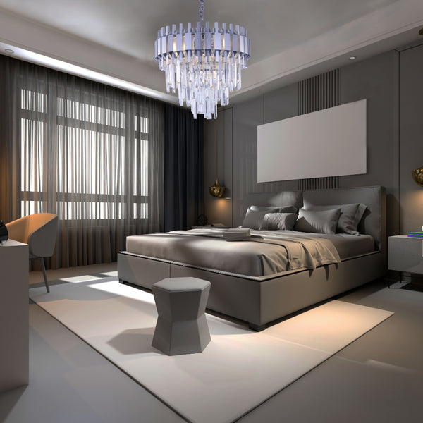 Interior use of Metropolitan Square Beam Design Tiered Crystal Modern Chandelier Ceiling Light | TEKLED 159-18034