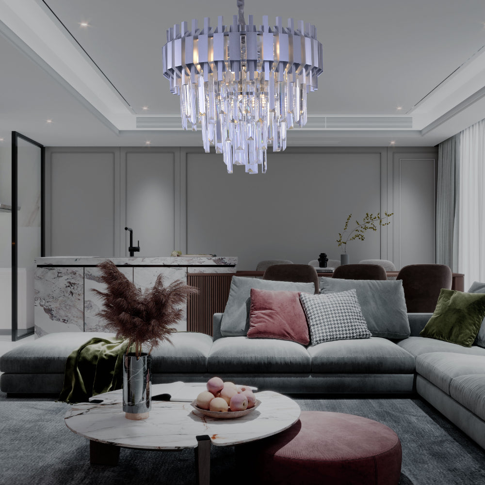 Metropolitan Square Beam Crystal Chandelier - Tiered Ceiling Light TEKLED