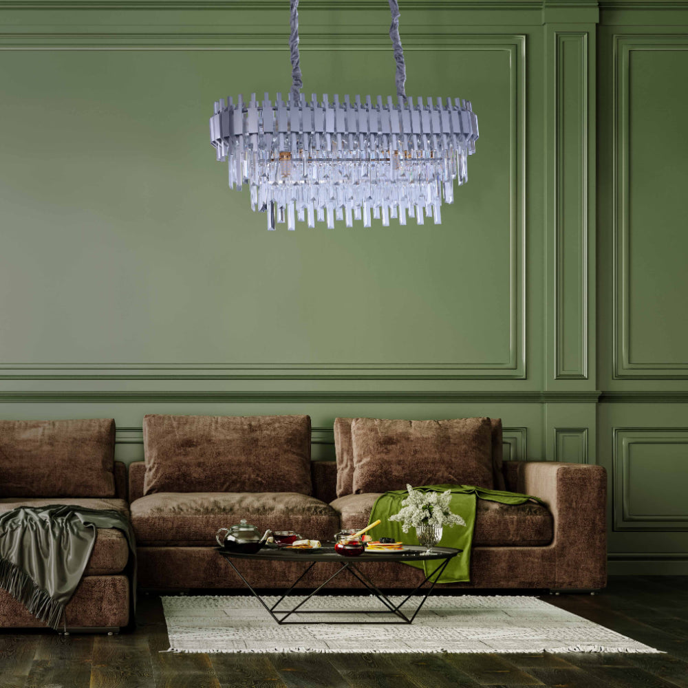 Living room kitchen bedroom use of Metropolitan Square Beam Design Tiered Crystal Modern Chandelier Ceiling Light | TEKLED 159-18046