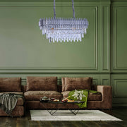 Living room kitchen bedroom use of Metropolitan Square Beam Design Tiered Crystal Modern Chandelier Ceiling Light | TEKLED 159-18046
