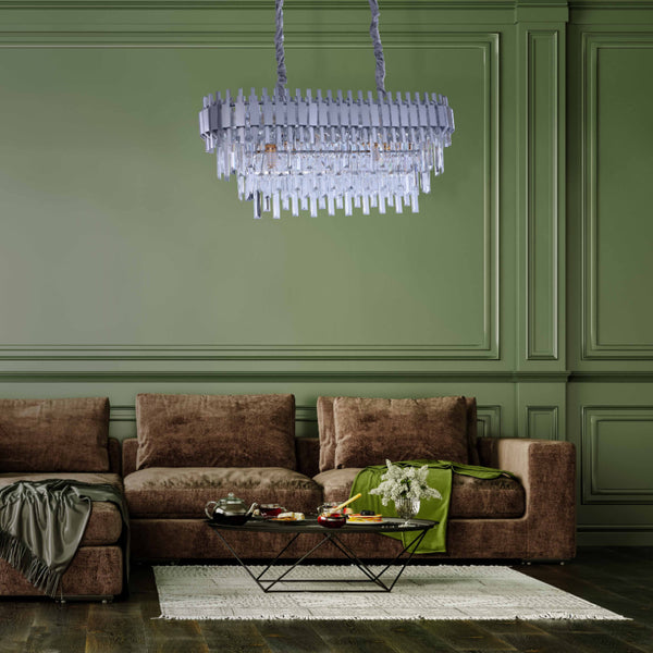 Living room kitchen bedroom use of Metropolitan Square Beam Design Tiered Crystal Modern Chandelier Ceiling Light | TEKLED 159-18046