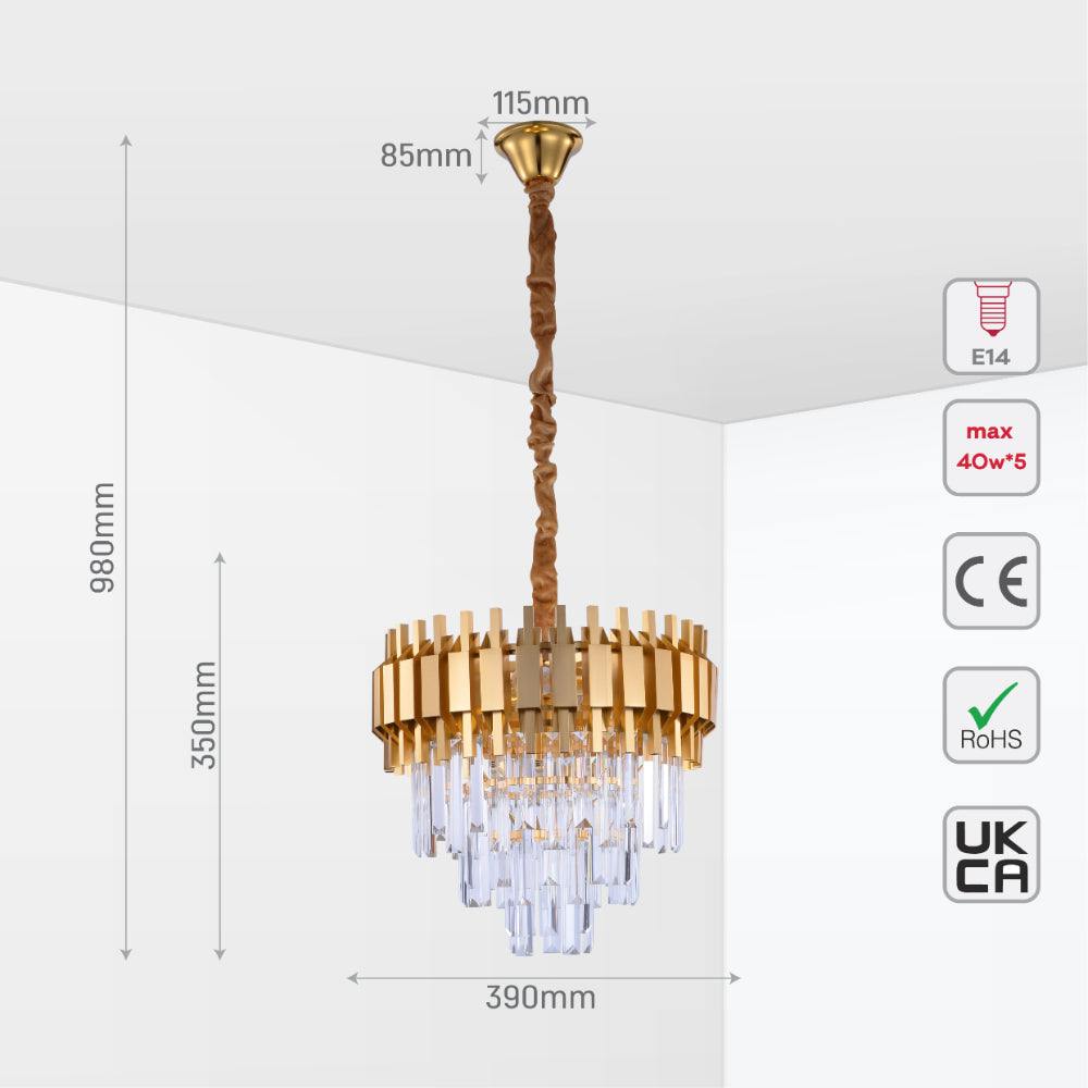 Size and tech specs of Metropolitan Square Beam Design Tiered Crystal Modern Chandelier Ceiling Light | TEKLED 159-17898