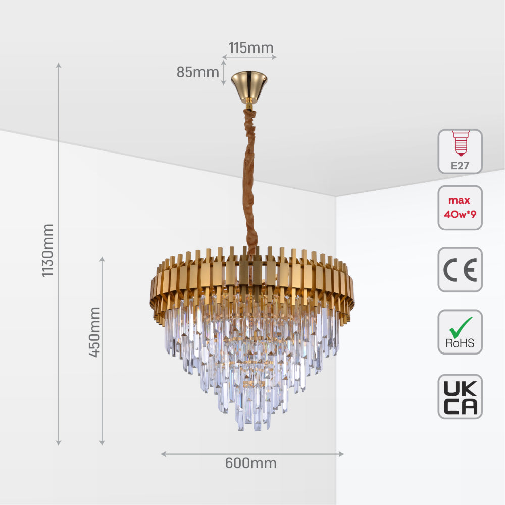 Size and tech specs of Metropolitan Square Beam Design Tiered Crystal Modern Chandelier Ceiling Light | TEKLED 159-17900