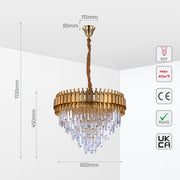 Size and tech specs of Metropolitan Square Beam Design Tiered Crystal Modern Chandelier Ceiling Light | TEKLED 159-17900