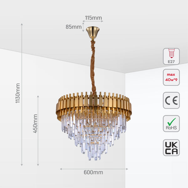 Size and tech specs of Metropolitan Square Beam Design Tiered Crystal Modern Chandelier Ceiling Light | TEKLED 159-17900
