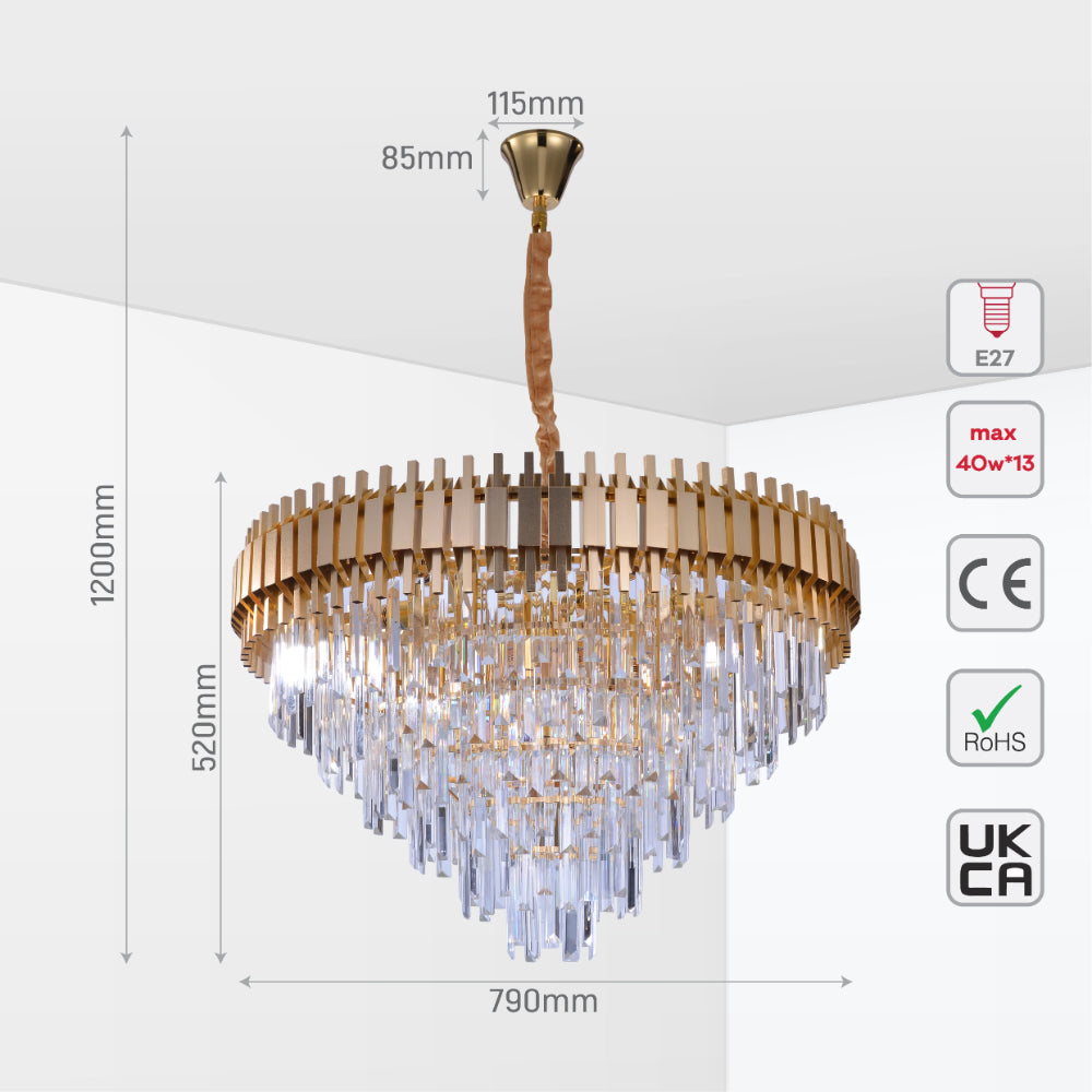 Size and tech specs of Metropolitan Square Beam Design Tiered Crystal Modern Chandelier Ceiling Light | TEKLED 159-17902