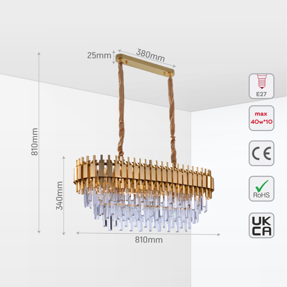 Size and tech specs of Metropolitan Square Beam Design Tiered Crystal Modern Chandelier Ceiling Light | TEKLED 159-17904