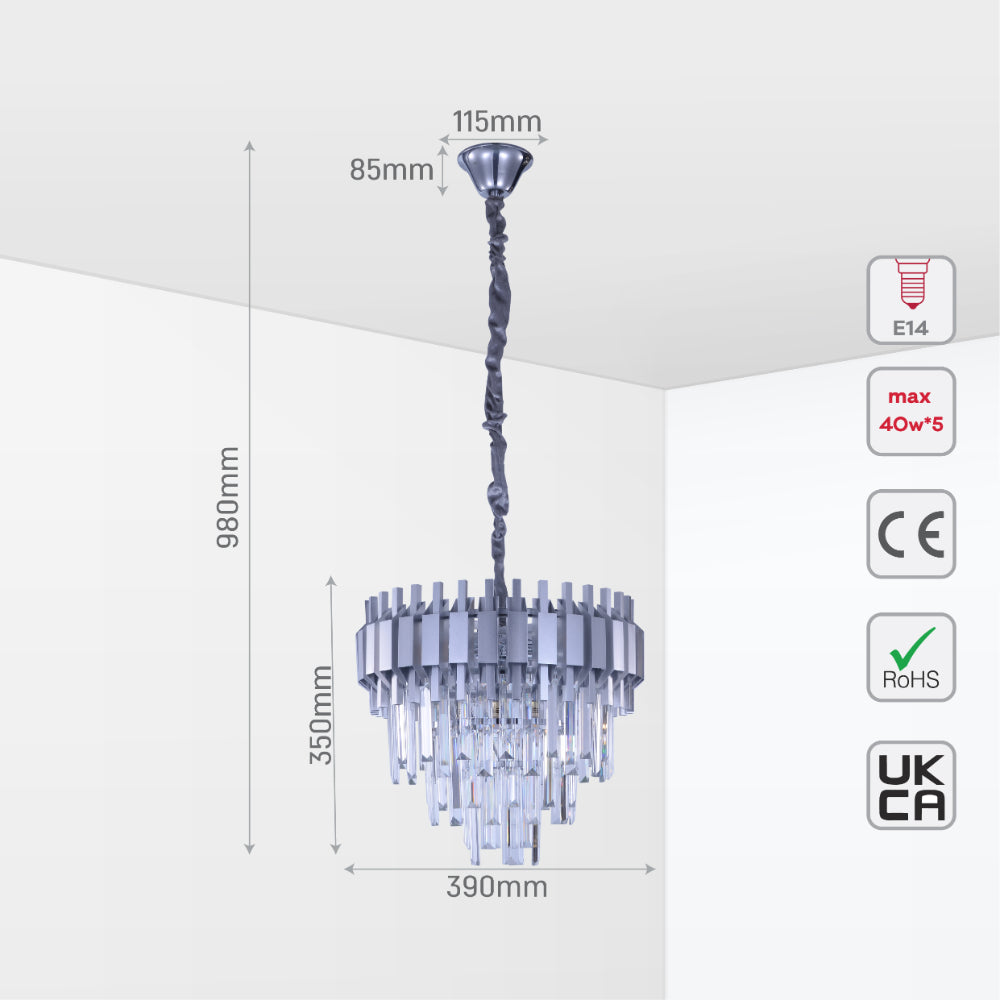 Size and tech specs of Metropolitan Square Beam Design Tiered Crystal Modern Chandelier Ceiling Light | TEKLED 159-18034