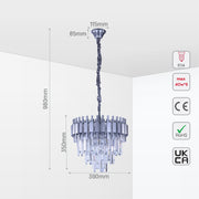 Size and tech specs of Metropolitan Square Beam Design Tiered Crystal Modern Chandelier Ceiling Light | TEKLED 159-18034