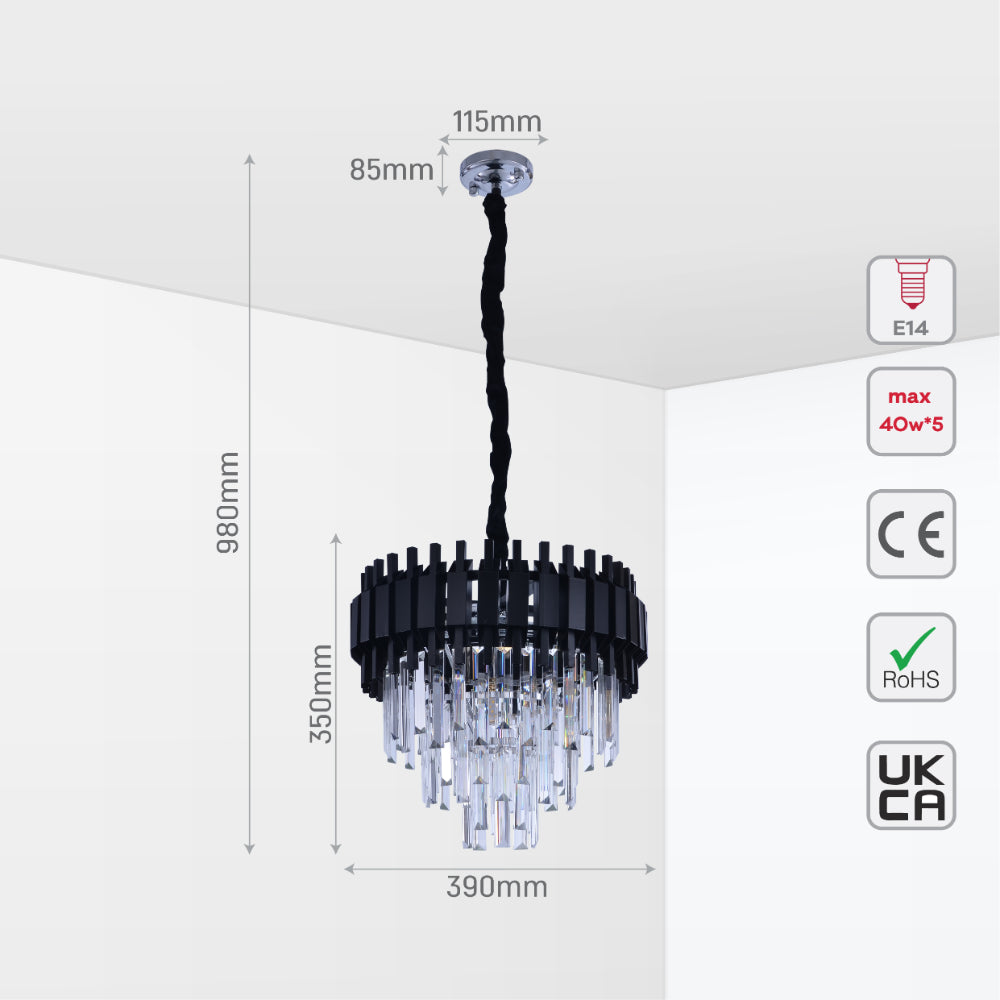 Size and tech specs of Metropolitan Square Beam Design Tiered Crystal Modern Chandelier Ceiling Light | TEKLED 159-18036