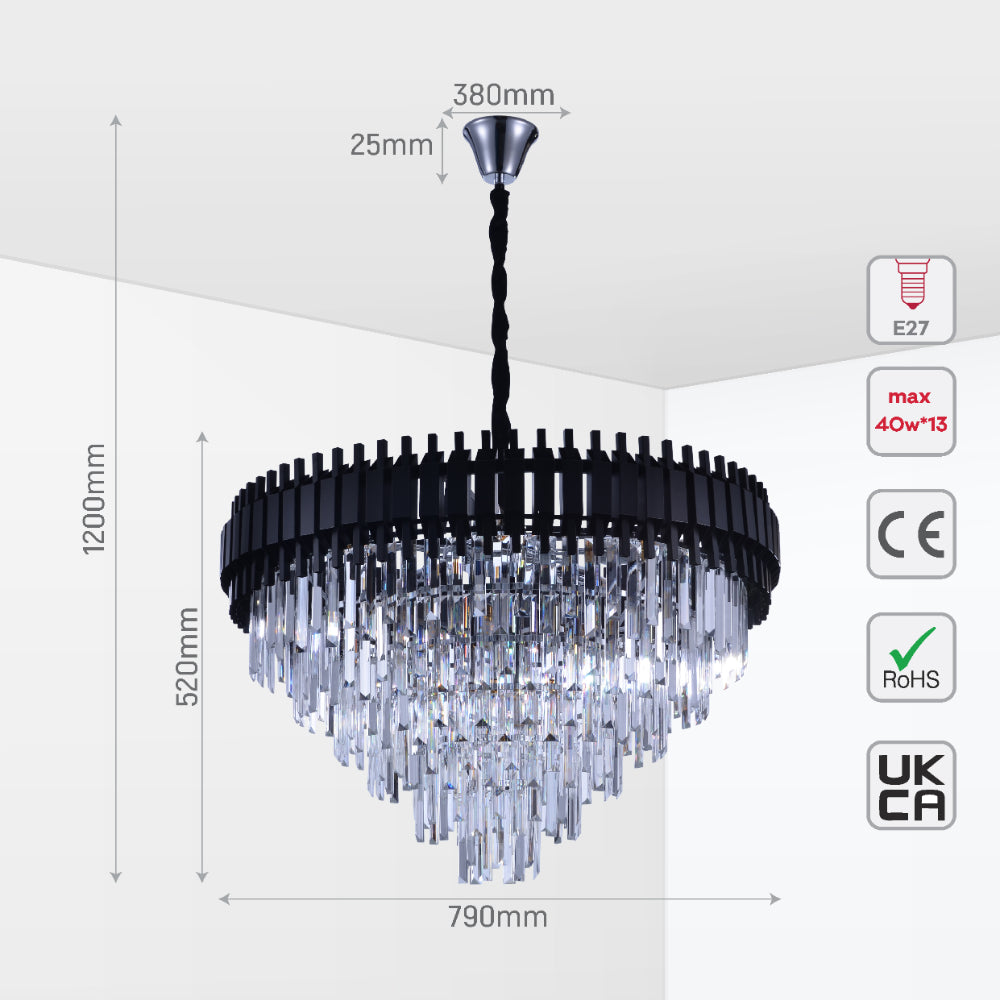 Size and tech specs of Metropolitan Square Beam Design Tiered Crystal Modern Chandelier Ceiling Light | TEKLED 159-18044