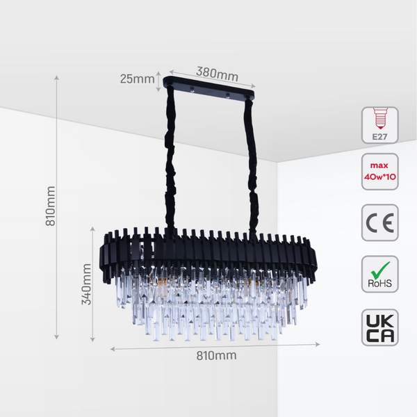 Size and tech specs of Metropolitan Square Beam Design Tiered Crystal Modern Chandelier Ceiling Light | TEKLED 159-18048