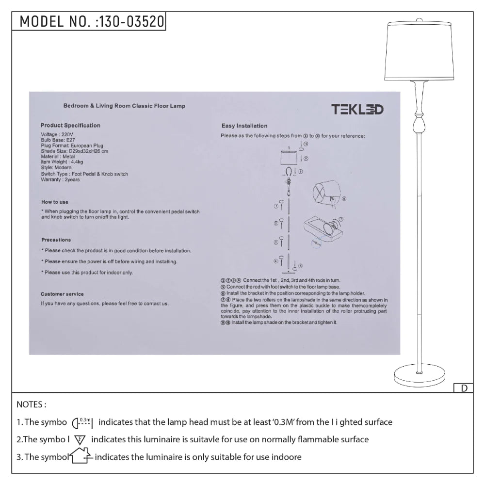 User manual for Mid-century Floor Lamp Nickel Flaxen | TEKLED 130-03520