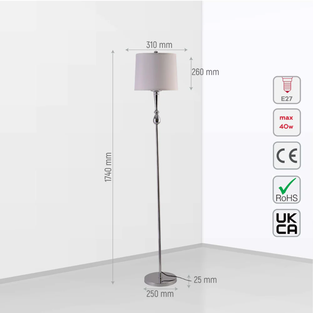 Size and tech specs of Mid-century Floor Lamp Nickel Flaxen | TEKLED 130-03520