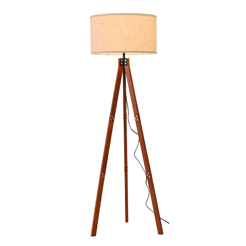 Main image of Mid-century Wooden Tripod Vintage Floor Lamp Dark Brown Flaxen | TEKLED 130-03516