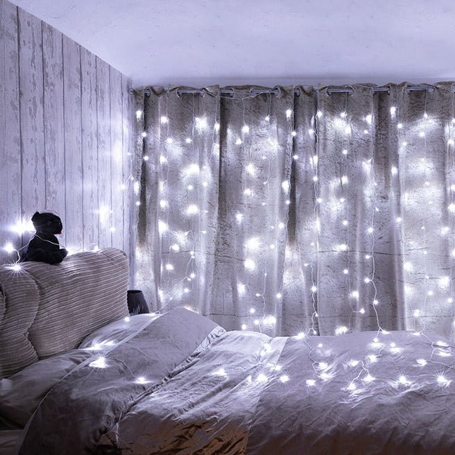 Milkyway 18 Strands 306 LEDs 3mx3m with Power Adaptor Cool White LED Curtain Light indoor use bedroom setting