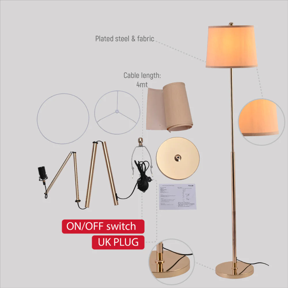 Details of Minimalist Floor Lamp Rose Gold Flaxen | TEKLED 130-03518